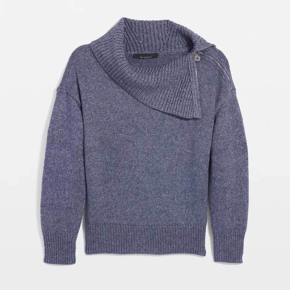 WHBM Zip Neck Dolman Sleeve Sweater, Blue, Zipper, NWT